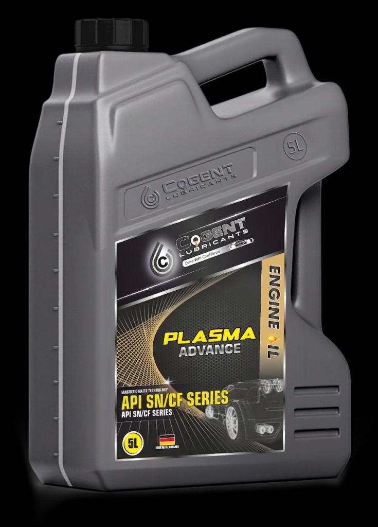 Cogent Plasma Advance 15W-40 semi-synthetic engine oil container for high mileage passenger vehicles with oil burning issues.