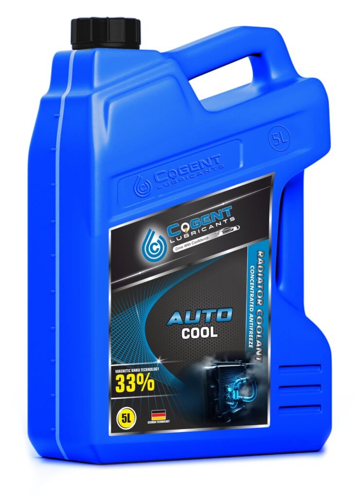 Blue 5L container of COGENT AUTO COOL 33% Concentrated Antifreeze Radiator Coolant.