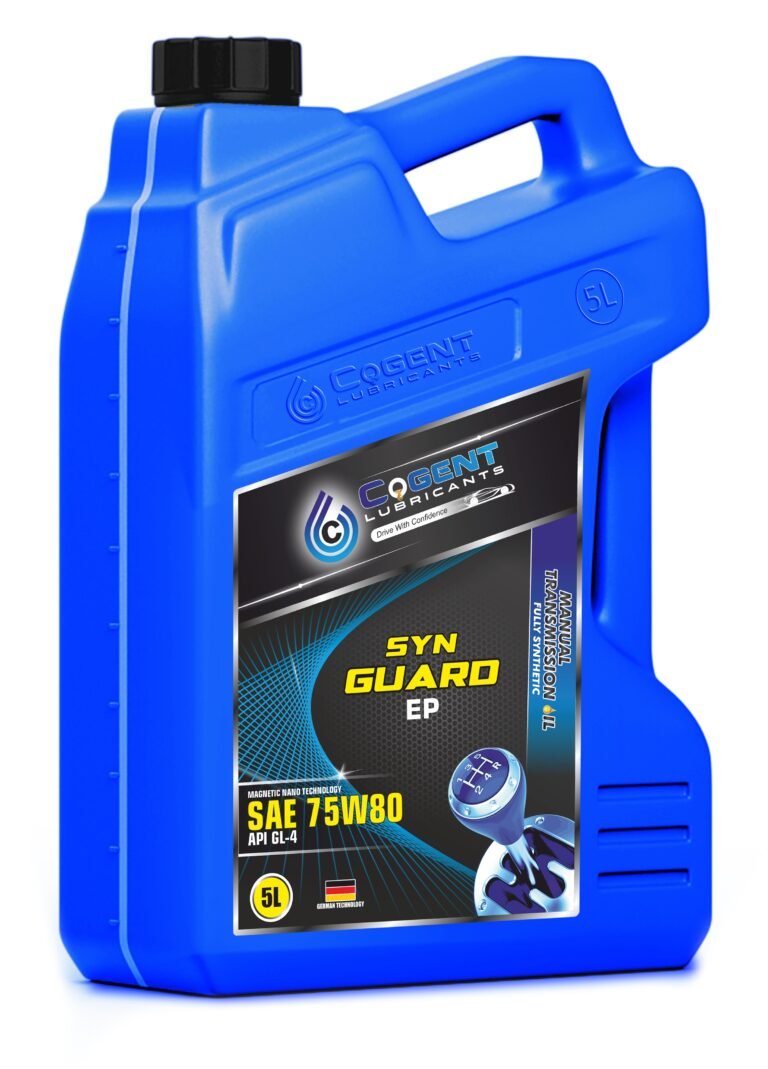 Blue 5L container of COGENT GUARD EP SAE 75W80 API GL-4 Synthetic Blend Manual Transmission Oil.
